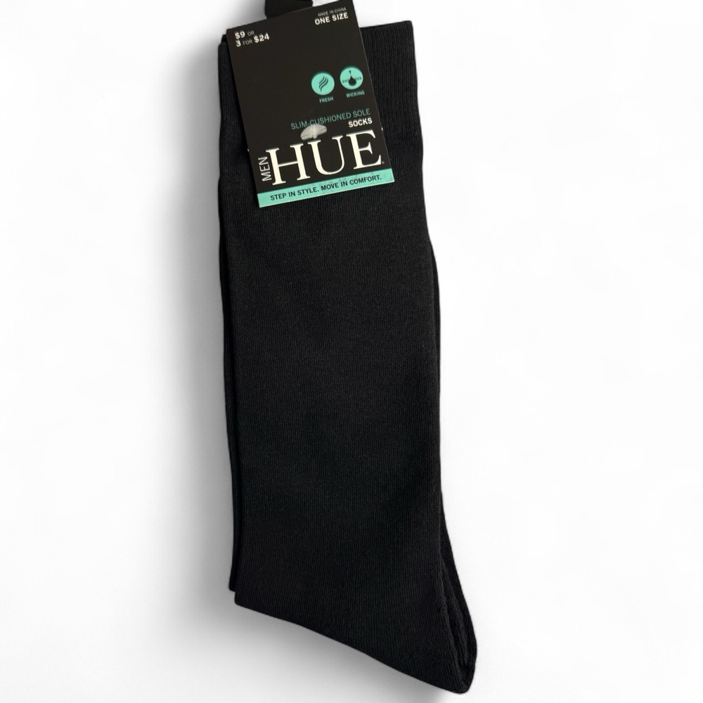 HUE Mens Slim Cushioned Sole Socks One Size 8.5” Cuff Black